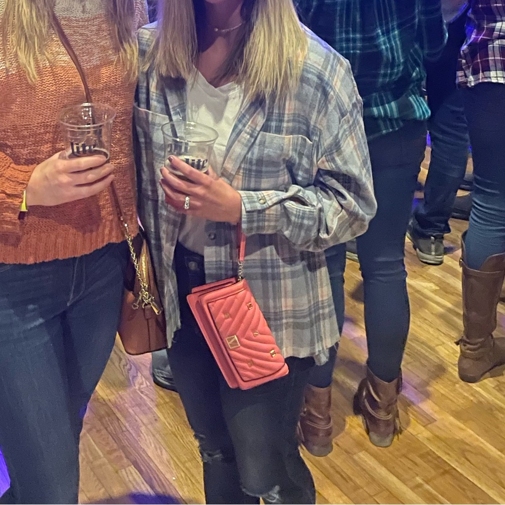 Pink Lily Blue & Pink Plaid Button Up